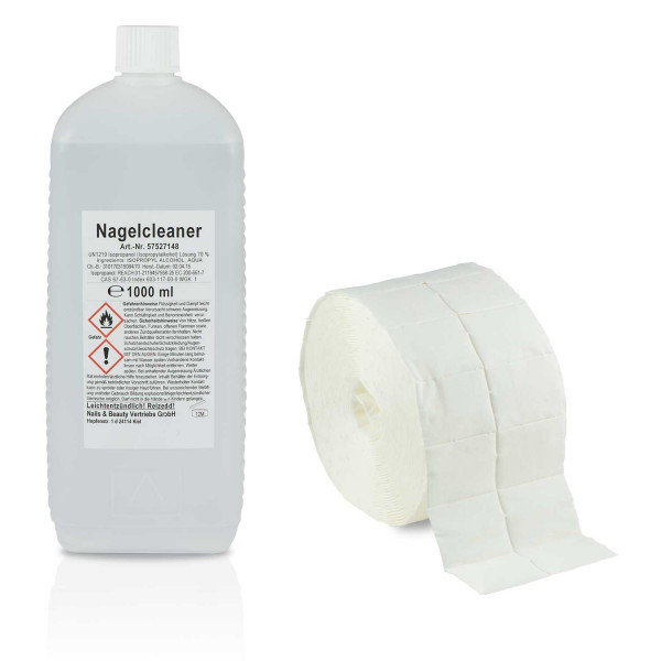 Nails Factory Nagel Cleaner 1000ml+Zelletten 2x500 Tupfer