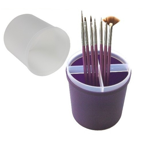 Pack Eco, Pot pour Pinceaux et Limes Violet + Lot de 7Pinceaux Nail Art Manches Violet