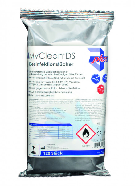 Lingettes désinfectantes MyClean® DS (neutres), distributeur de 120